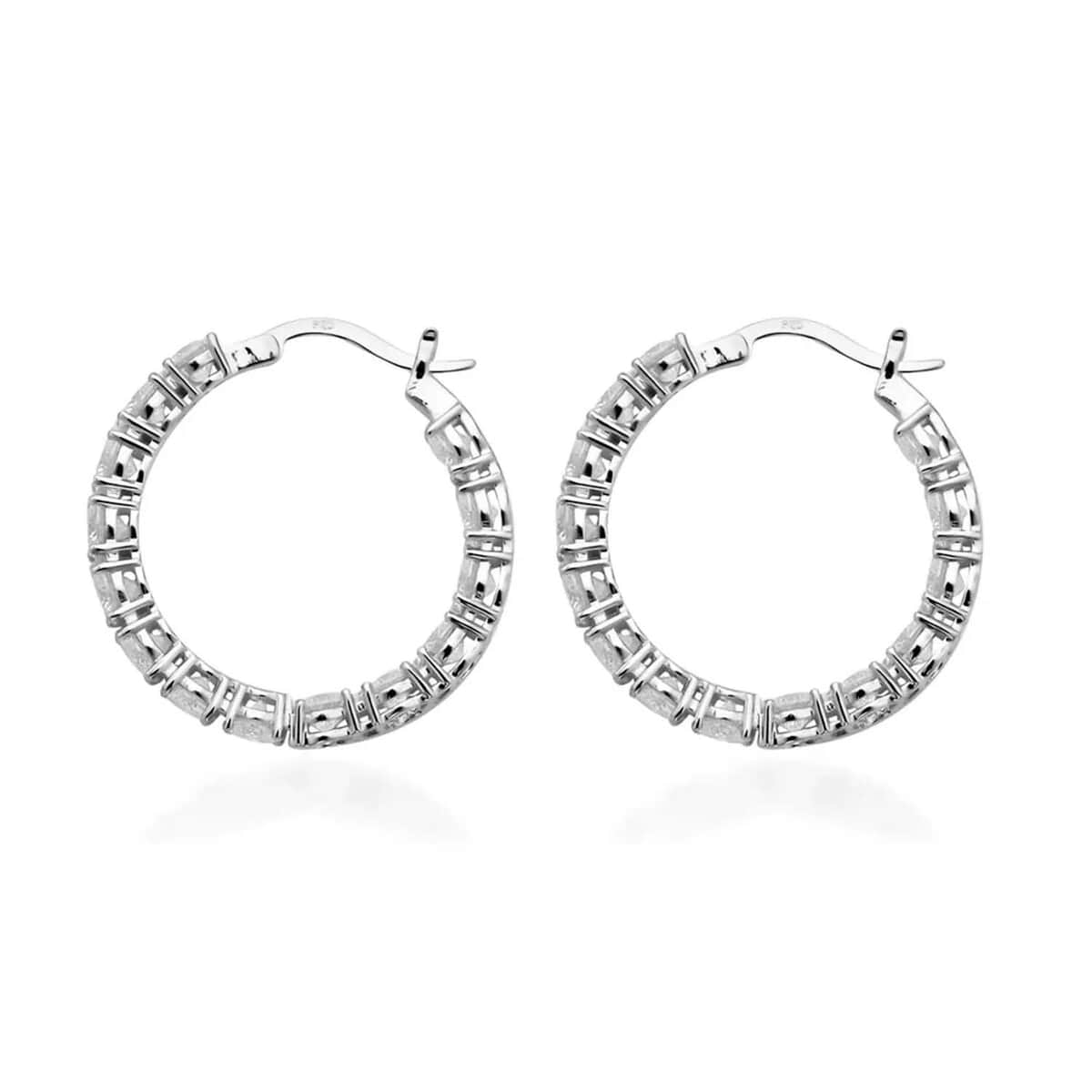 Moissanite Earrings in Rhodium Over Sterling Silver, Inside Out Hoop, Silver Hoops For Women 12.80 ctw image number 5