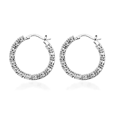 Moissanite 12.80 ctw Earrings in Rhodium Over Sterling Silver, Inside Out Hoop, Silver Hoops For Women
