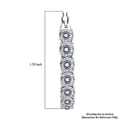 Moissanite 12.80 ctw Earrings in Rhodium Over Sterling Silver, Inside Out Hoop, Silver Hoops For Women