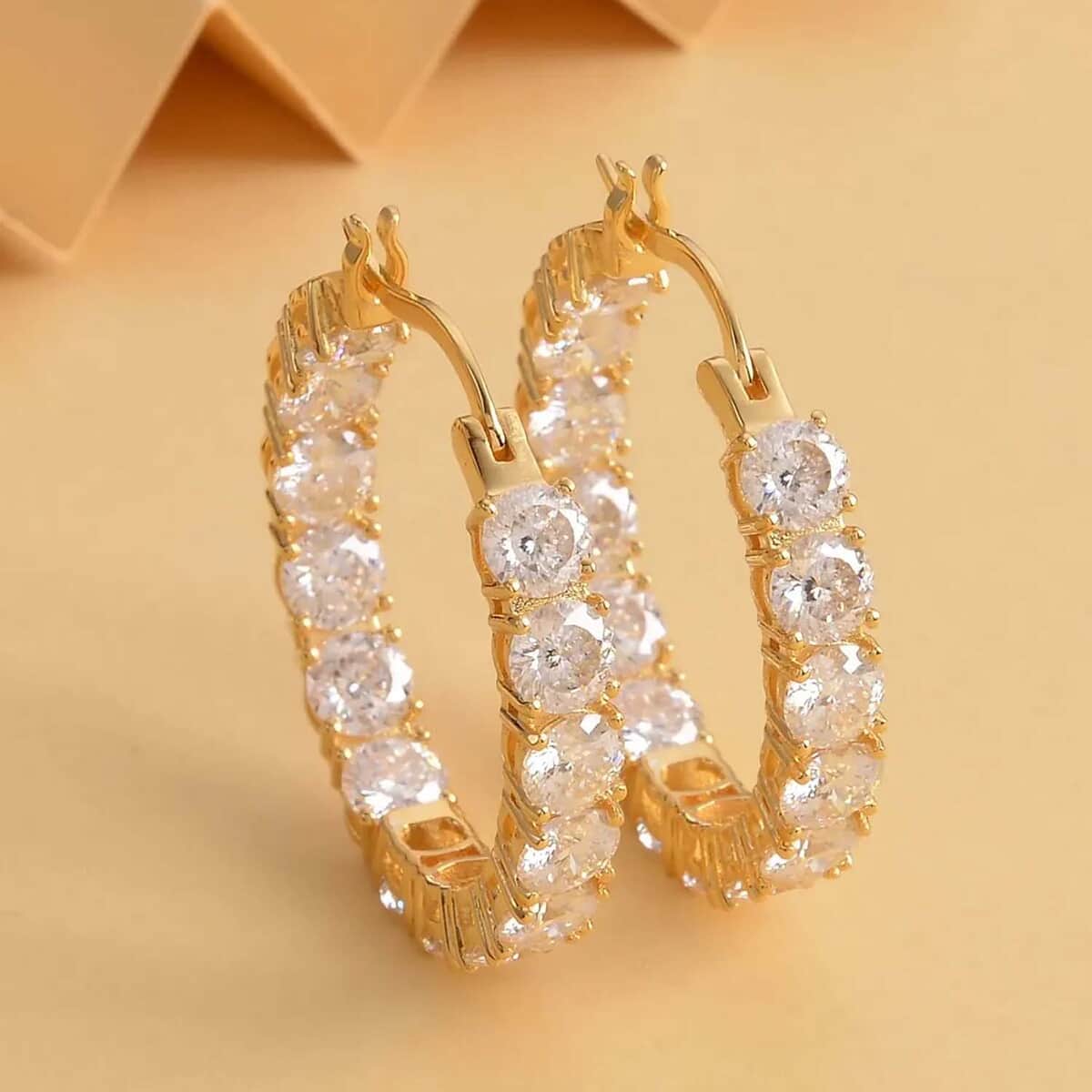 Moissanite 12.80 ctw Earrings in Vermeil YG Over Sterling Silver, Inside Out Hoop, Silver Hoops For Women image number 1