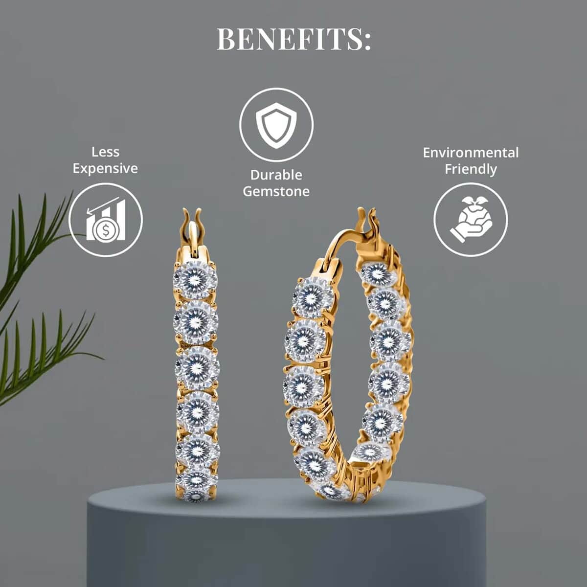 Moissanite 12.80 ctw Earrings in Vermeil YG Over Sterling Silver, Inside Out Hoop, Silver Hoops For Women image number 3