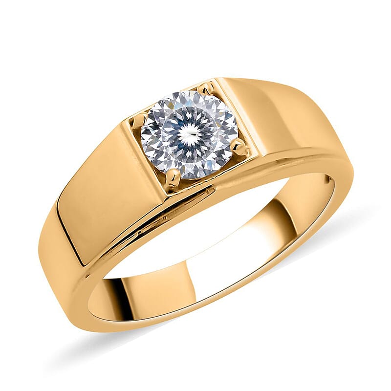 120 Facet Moissanite Men's Ring in Vermeil Yellow Gold Over Sterling Silver (Size 10.0) 8.50 Grams 1.40 ctw