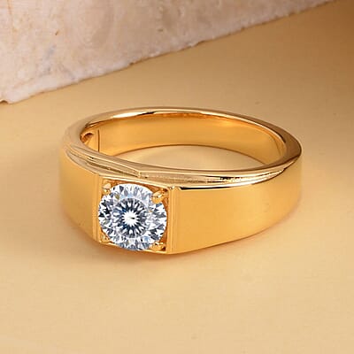 120 Facet Moissanite Men's Ring in Vermeil Yellow Gold Over Sterling Silver (Size 10.0) 8.50 Grams 1.40 ctw