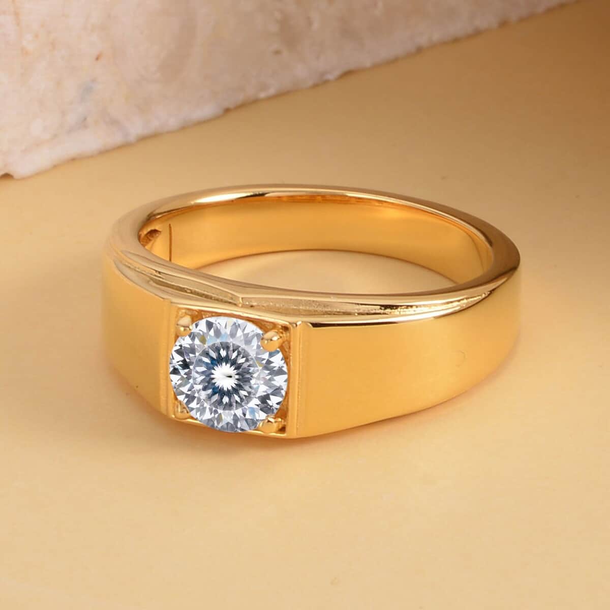 Doorbuster 120 Facet Moissanite Men's Ring in Vermeil Yellow Gold Over Sterling Silver 8.50 Grams 1.40 ctw image number 1