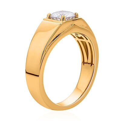 120 Facet Moissanite Men's Ring in Vermeil Yellow Gold Over Sterling Silver (Size 10.0) 8.50 Grams 1.40 ctw