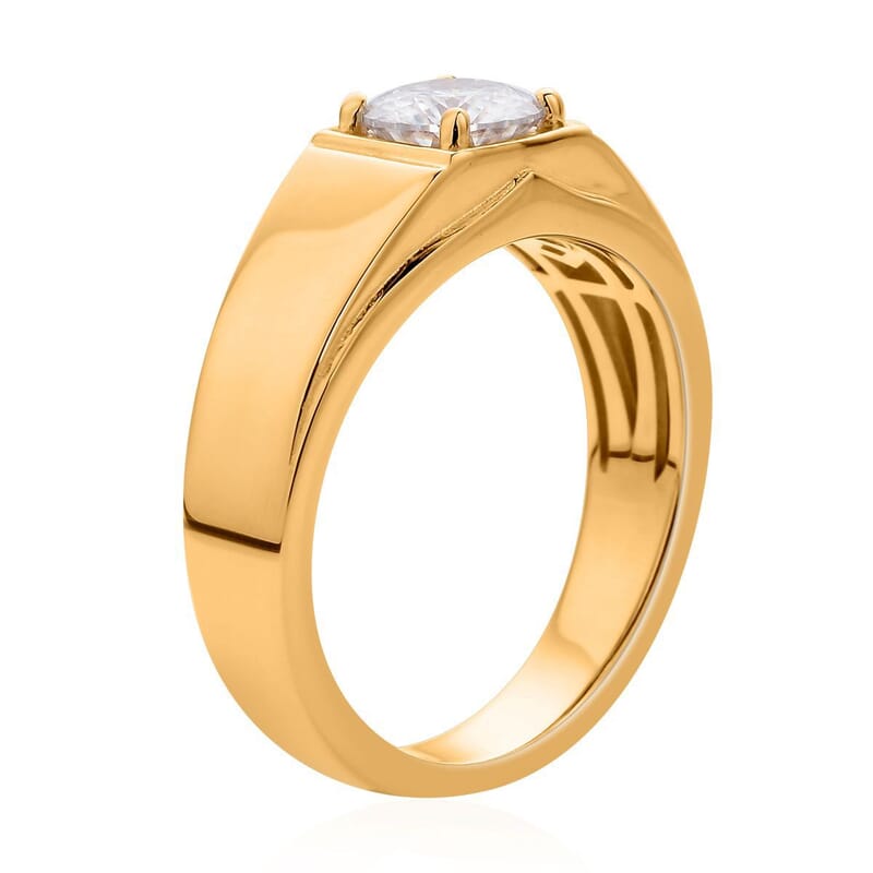 120 Facet Moissanite Men's Ring in Vermeil Yellow Gold Over Sterling Silver (Size 10.0) 8.50 Grams 1.40 ctw