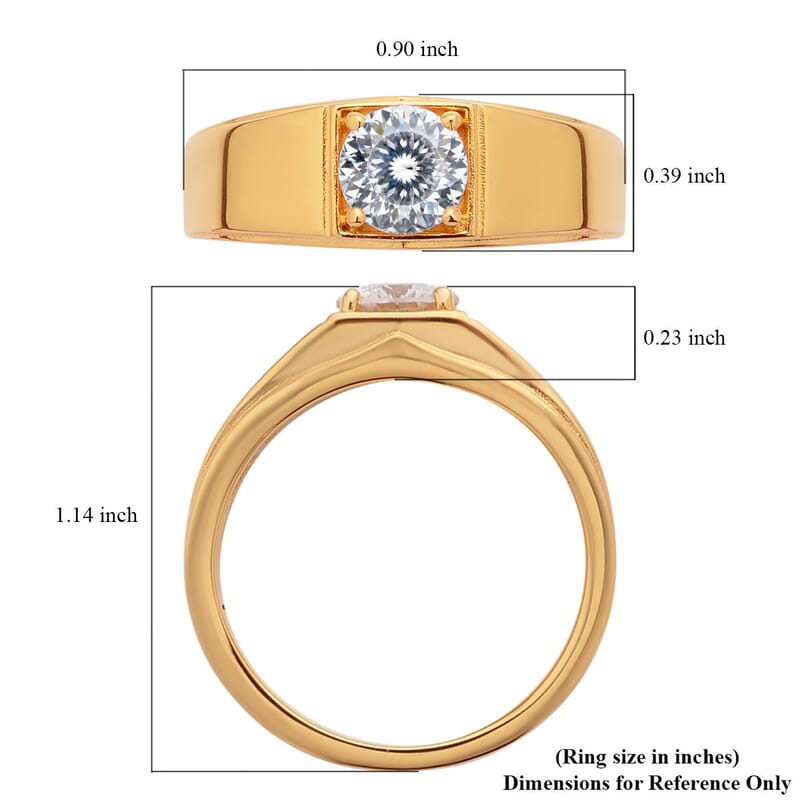 120 Facet Moissanite Men's Ring in Vermeil Yellow Gold Over Sterling Silver (Size 10.0) 8.50 Grams 1.40 ctw