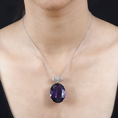 African Amethyst Pendant in Platinum Over Sterling Silver 53.80 ctw