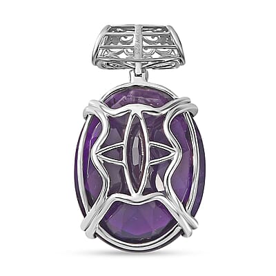 African Amethyst Pendant in Platinum Over Sterling Silver 53.80 ctw