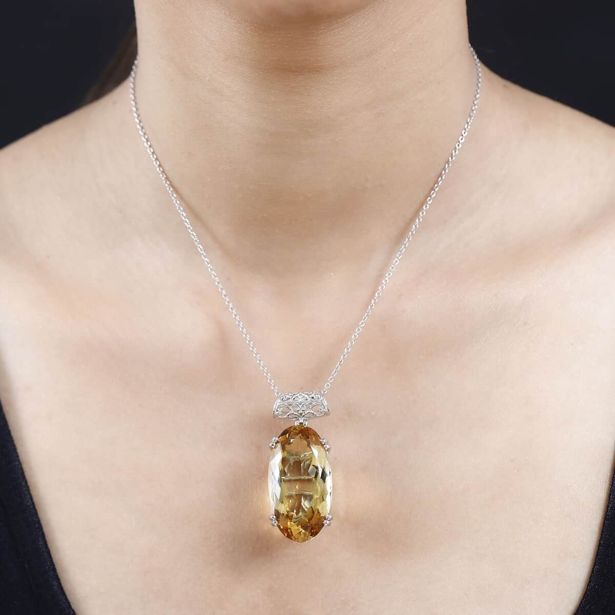 Brazilian Citrine Pendant in Platinum Over Sterling Silver 51.30 ctw image number 2