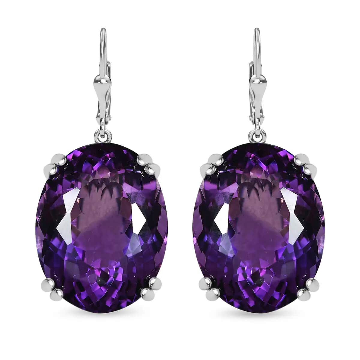 TLV African Amethyst Solitaire Lever Back Earrings in Platinum Over Sterling Silver 41.30 ctw image number 0