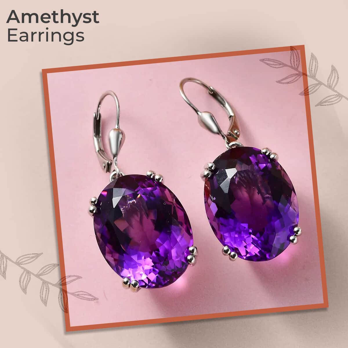 TLV African Amethyst Solitaire Lever Back Earrings in Platinum Over Sterling Silver 41.30 ctw image number 1