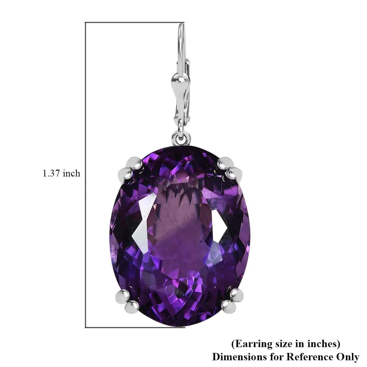 TLV African Amethyst Solitaire Lever Back Earrings in Platinum Over Sterling Silver 41.30 ctw image number 5