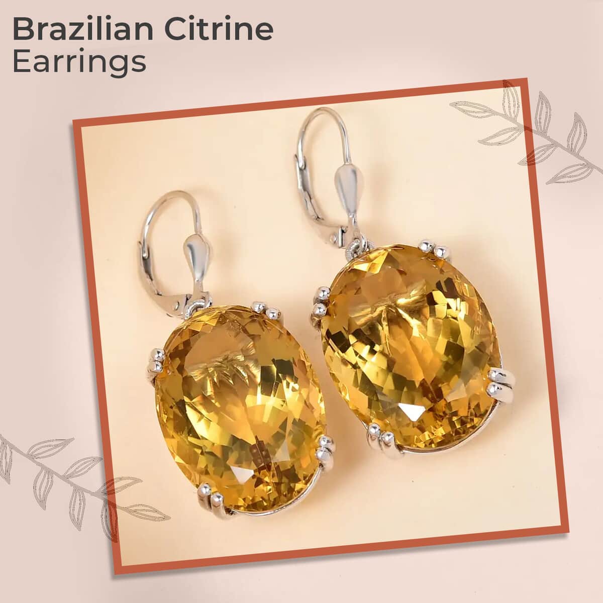 Brazilian Citrine Dangle Earrings In Platinum Plated Sterling Silver, Lever Back Silver Earrings, Solitaire Earrings For Women 40.00 ctw image number 1