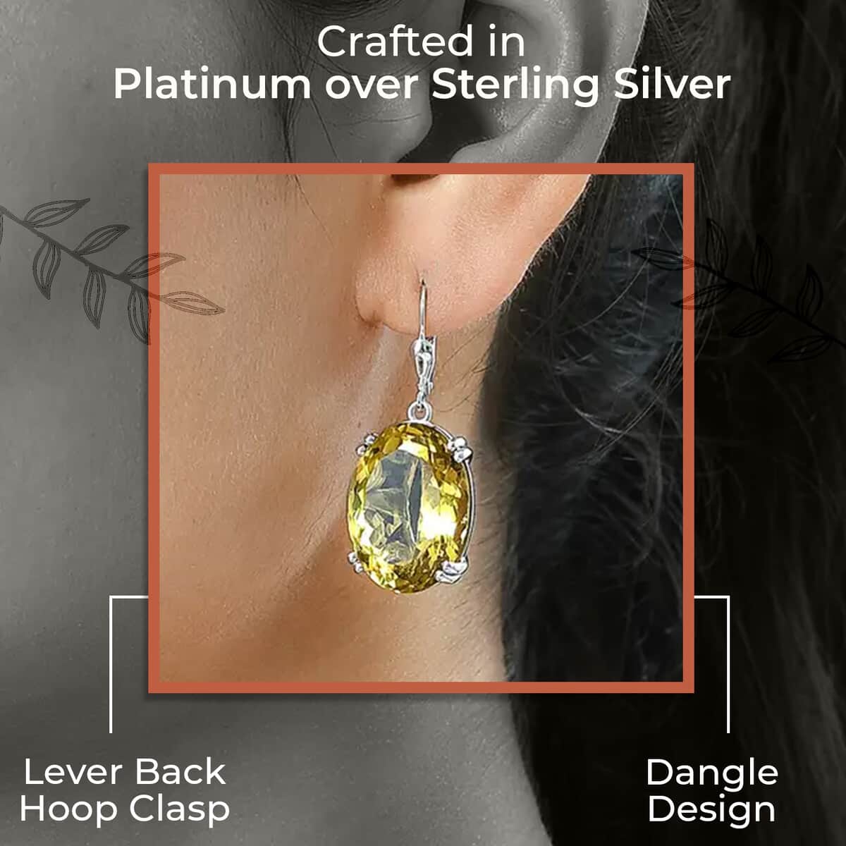 Brazilian Citrine Dangle Earrings In Platinum Plated Sterling Silver, Lever Back Silver Earrings, Solitaire Earrings For Women 40.00 ctw image number 2