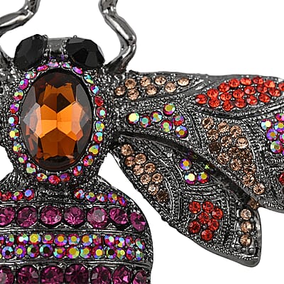 Simulated Brown Pearl and Multi Color Austrian Crystal Bee Brooch in Black Silvertone