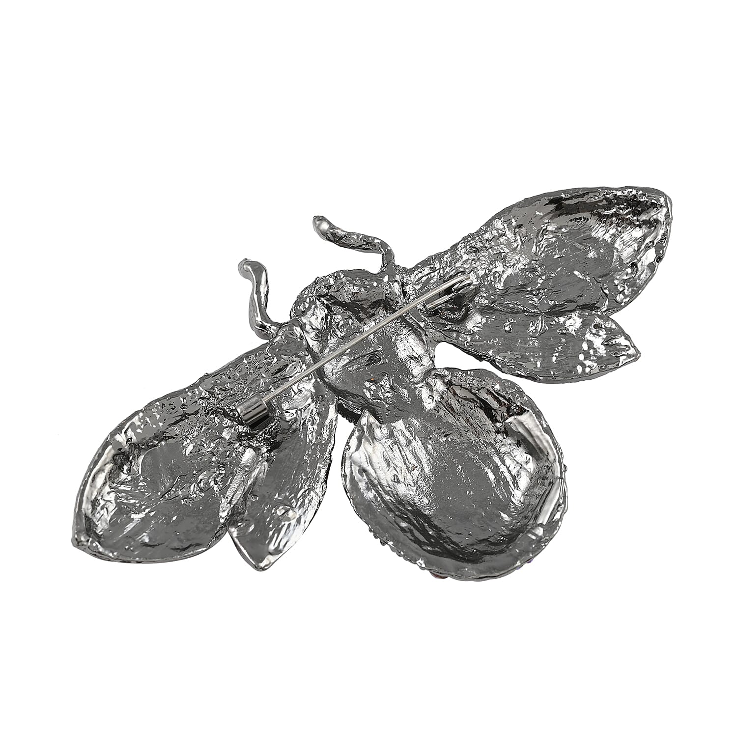 Simulated Brown Pearl and Multi Color Austrian Crystal Bee Brooch in Black Silvertone
