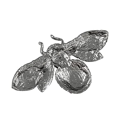 Simulated Brown Pearl and Multi Color Austrian Crystal Bee Brooch in Black Silvertone