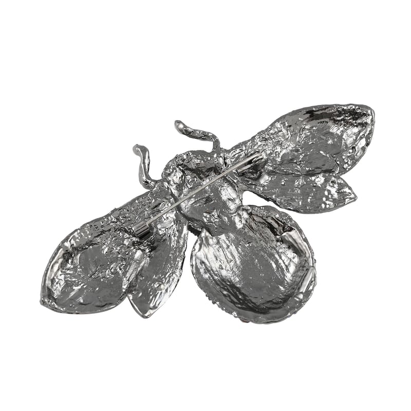 Simulated Brown Pearl and Multi Color Austrian Crystal Bee Brooch in Black Silvertone