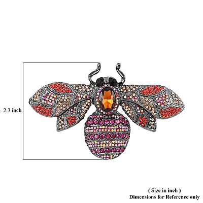 Simulated Brown Pearl and Multi Color Austrian Crystal Bee Brooch in Black Silvertone