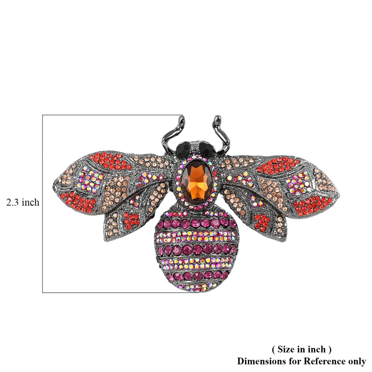 Simulated Brown Pearl and Multi Color Austrian Crystal Bee Brooch in Black Silvertone image number 5