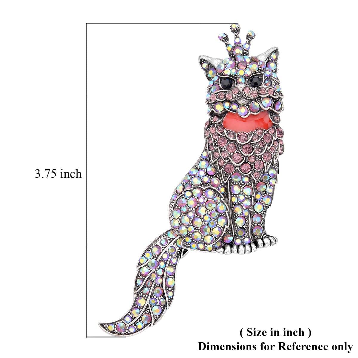 Multi Color Austrian Crystal Cat Brooch in Silvertone image number 3