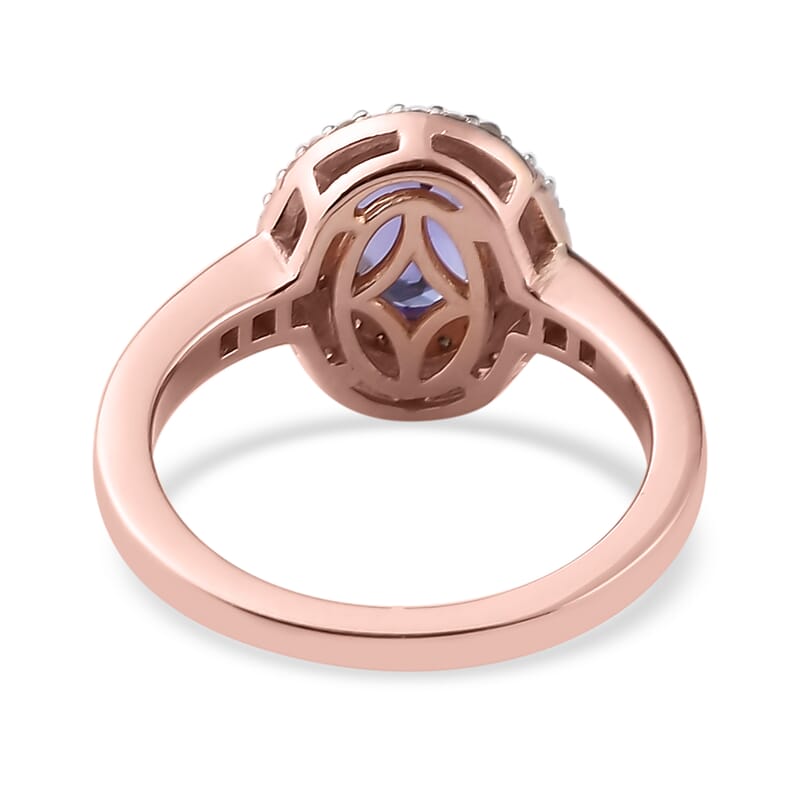 Tanzanite, Natural Champagne and White Diamond Double Halo Ring in Vermeil Rose Gold Over Sterling Silver (Size 10.0) 1.50 ctw