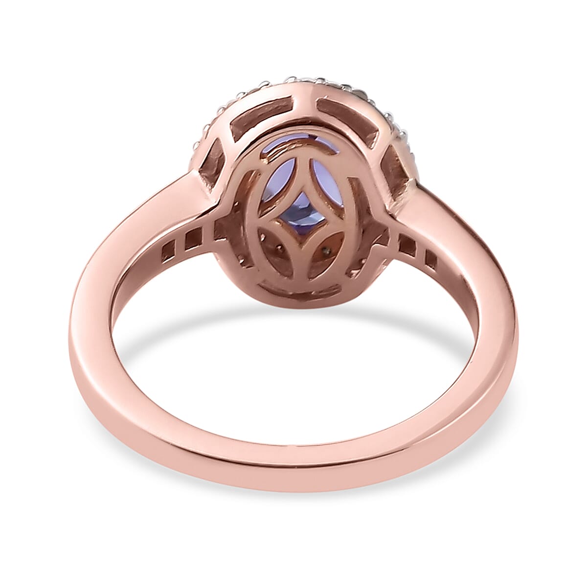 Tanzanite, Natural Champagne and White Diamond Double Halo Ring in Vermeil Rose Gold Over Sterling Silver (Size 5.0) 1.50 ctw image number 4