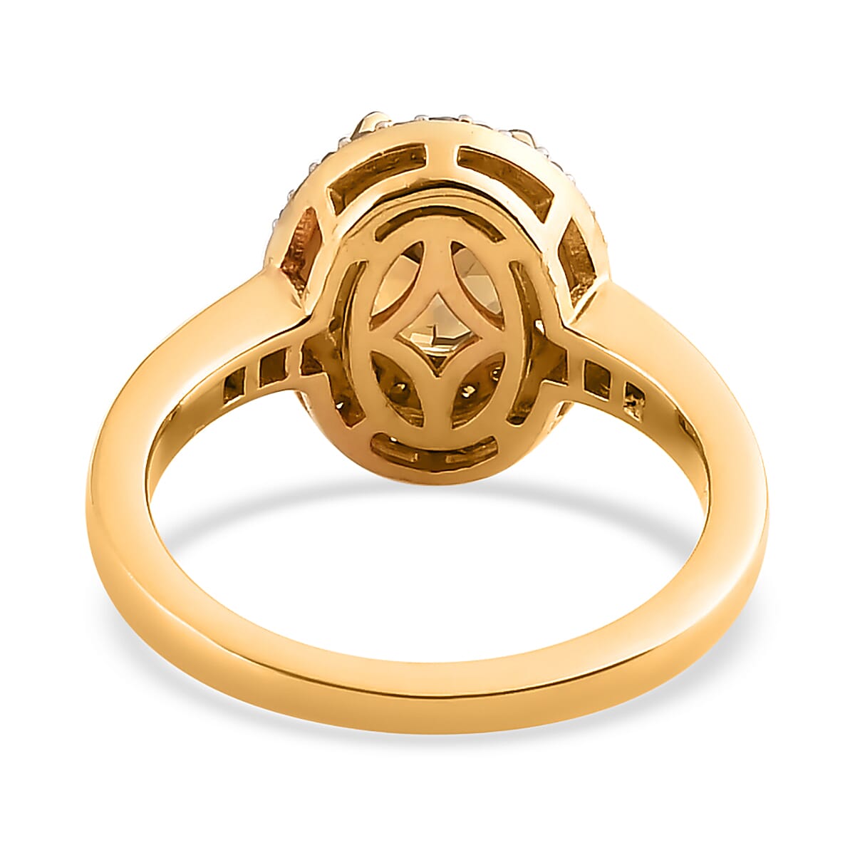 Golden Tanzanite, Yellow and White Diamond Double Halo Ring in Vermeil Yellow Gold Over Sterling Silver (Size 7.0) 1.75 ctw image number 4