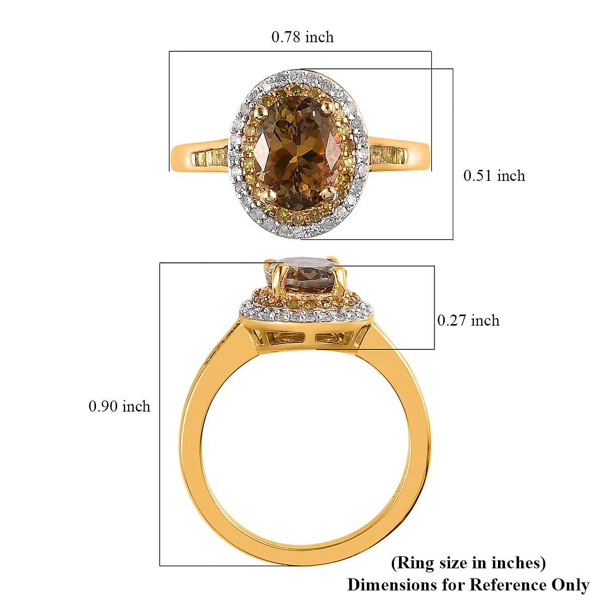 Golden Tanzanite, Yellow and White Diamond Double Halo Ring in Vermeil Yellow Gold Over Sterling Silver (Size 7.0) 1.75 ctw image number 5