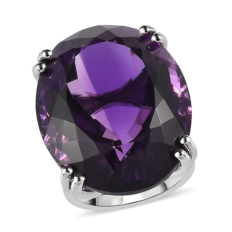 D'Joy African Amethyst 50.50 ctw Solitaire Ring in Platinum Over Sterling Silver (Size 10.0)