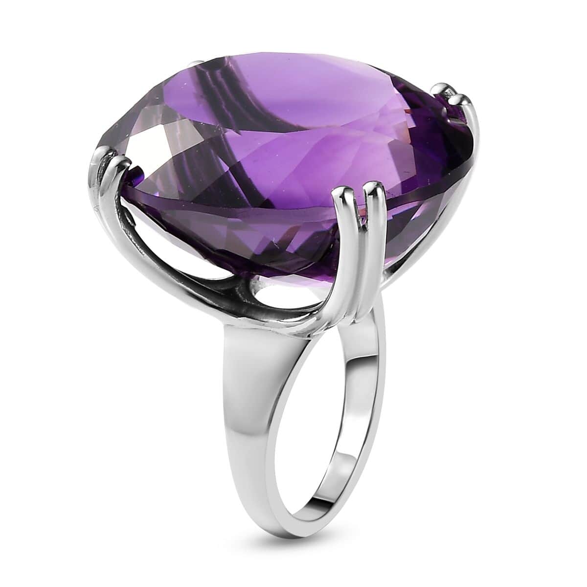 African Amethyst Solitaire Ring in Platinum Over Sterling Silver (Size 10.0) 50.50 ctw image number 3