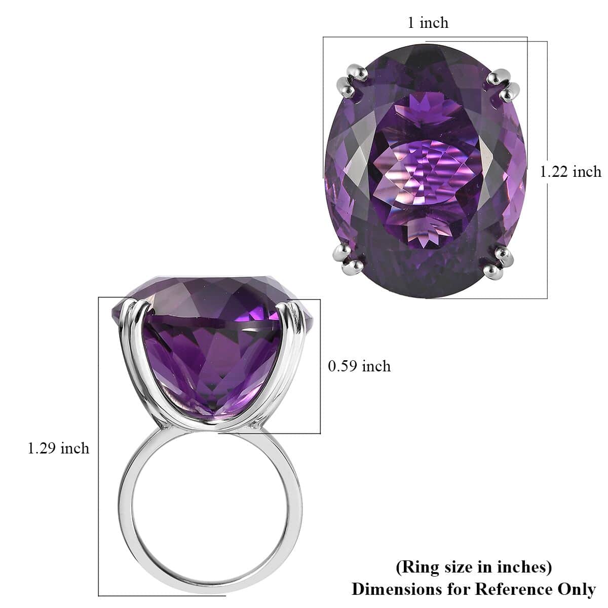 TLV African Amethyst Solitaire Ring in Platinum Over Sterling Silver (Size 10.0) (8.15 g) 50.40 ctw image number 5