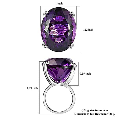 D'Joy African Amethyst 50.50 ctw Solitaire Ring in Platinum Over Sterling Silver (Size 10.0)