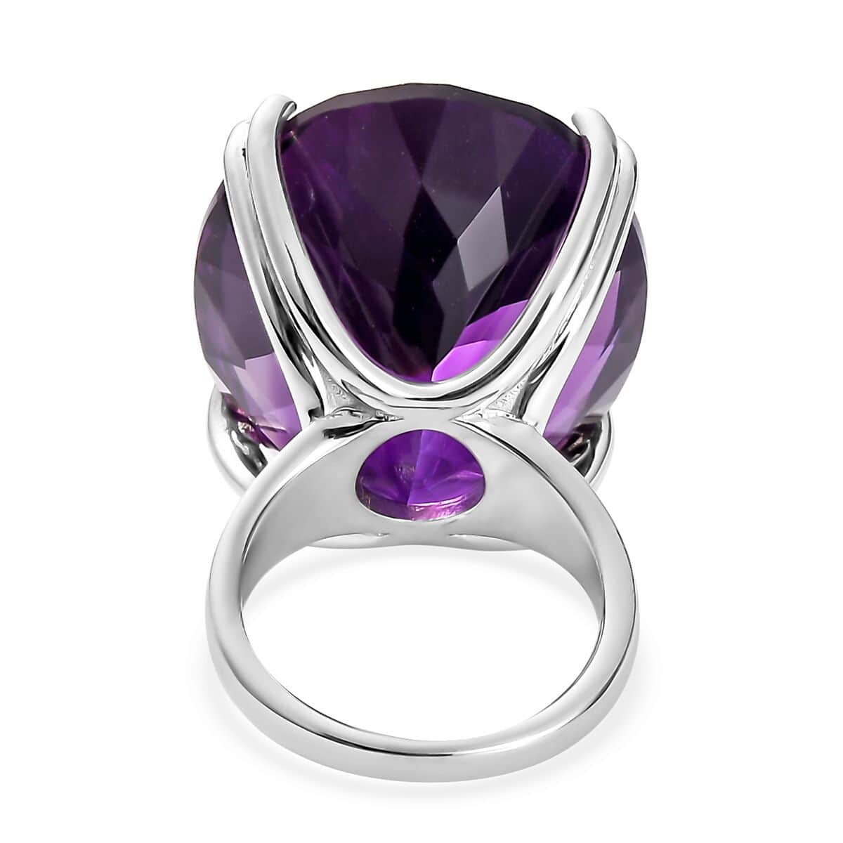 Amethyst Solitaire Ring in Platinum Over Sterling Silver, Cocktail Ring For Women (Size 6.0) 50.50 ctw image number 4