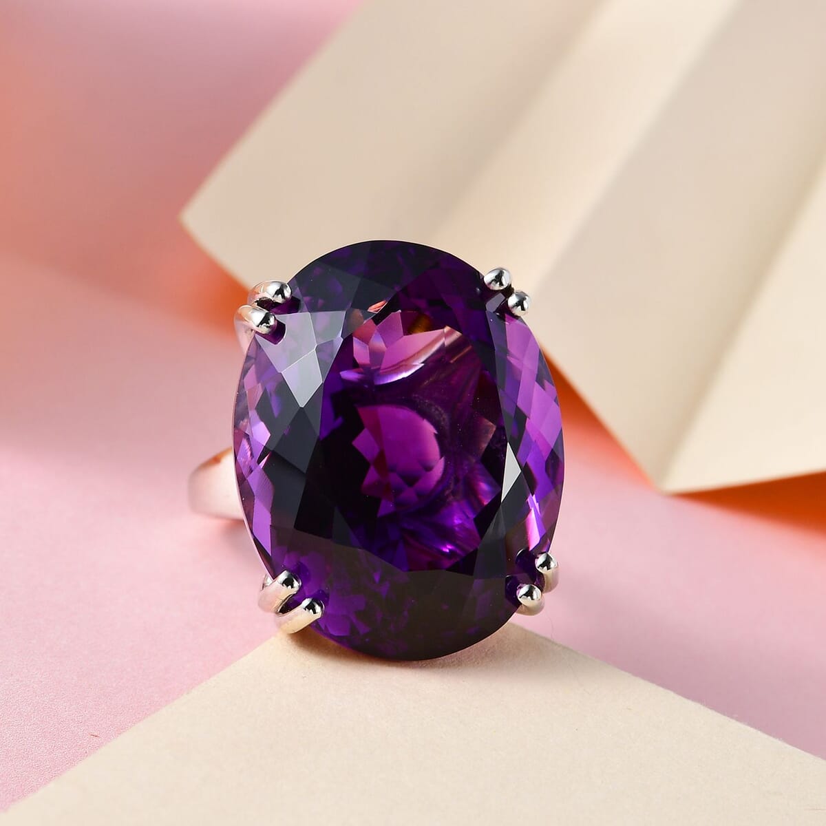 African Amethyst 50.50 ctw Solitaire Ring in Platinum Over Sterling Silver (Size 8.0) image number 1