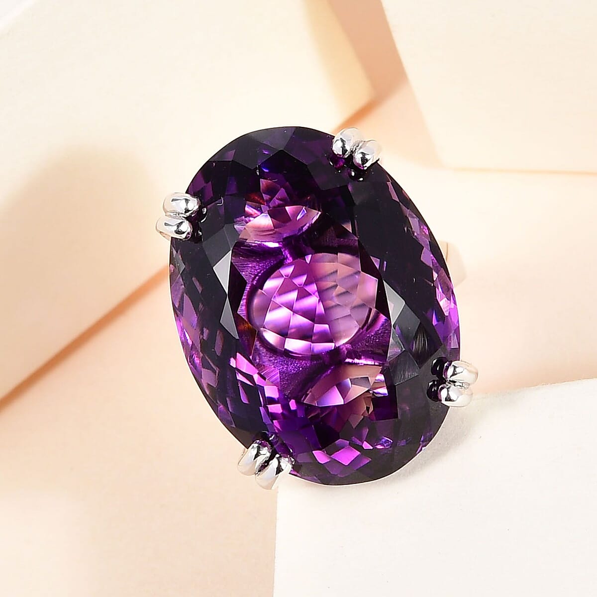 D'Joy African Amethyst 50.50 ctw Solitaire Ring in Platinum Over Sterling Silver (Size 9.0) image number 1