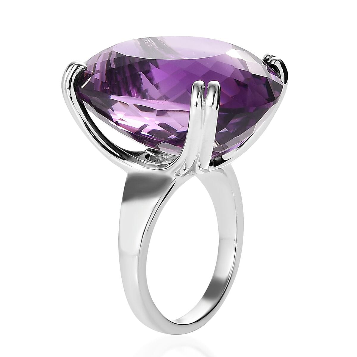 D'Joy African Amethyst 50.50 ctw Solitaire Ring in Platinum Over Sterling Silver (Size 9.0) image number 4