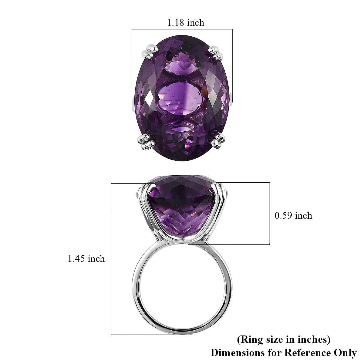 D'Joy African Amethyst 50.50 ctw Solitaire Ring in Platinum Over Sterling Silver (Size 9.0) image number 6