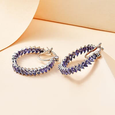 Karis Tanzanite Inside Out Hoop Earrings in Platinum Bond 3.50 ctw