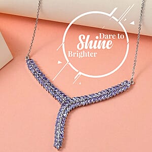 Karis Tanzanite Y-Shaped Necklace, 18 Inch Necklace in Platinum Bond, Tanzanite Jewelry, Gifts For Her 7.25 ctw