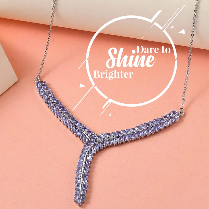 Karis Tanzanite Y-Shaped Necklace, 18 Inch Necklace in Platinum Bond, Tanzanite Jewelry, Gifts For Her 7.25 ctw