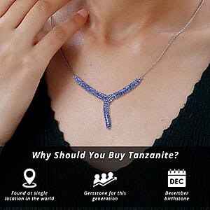 Karis Tanzanite Y-Shaped Necklace, 18 Inch Necklace in Platinum Bond, Tanzanite Jewelry, Gifts For Her 7.25 ctw
