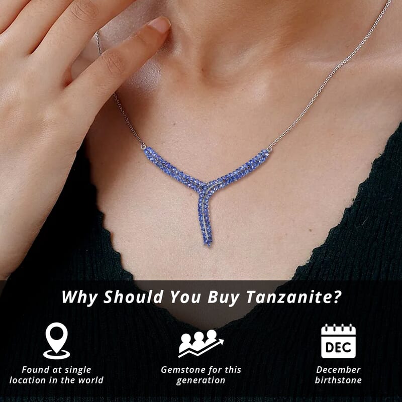 Karis Tanzanite Y-Shaped Necklace, 18 Inch Necklace in Platinum Bond, Tanzanite Jewelry, Gifts For Her 7.25 ctw