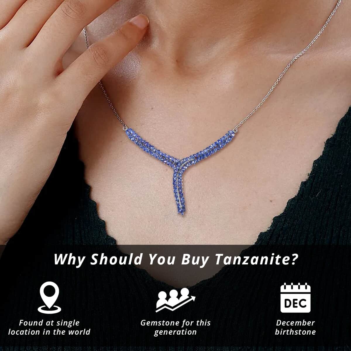 Karis Tanzanite Y-Shaped Necklace, 18 Inch Necklace in Platinum Bond, Tanzanite Jewelry, Gifts For Her 7.25 ctw image number 2