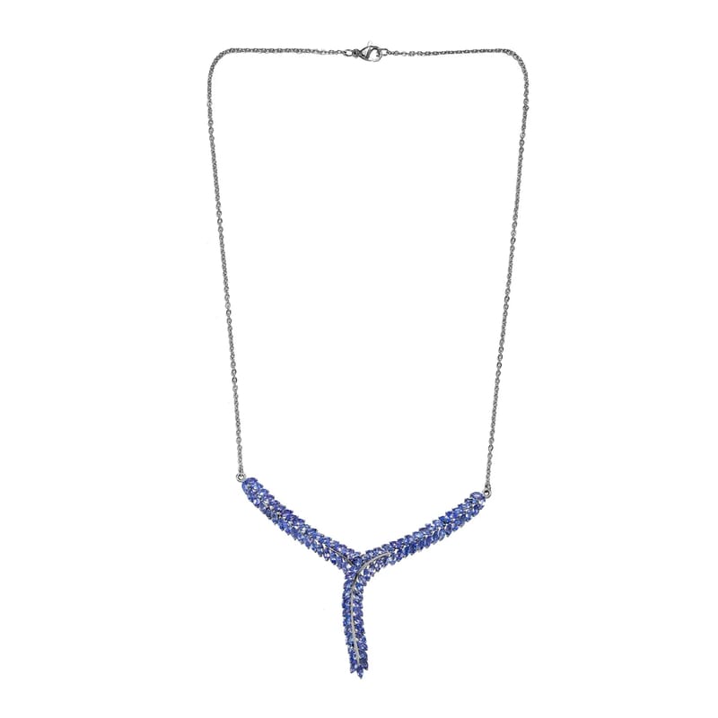 Karis Tanzanite Y-Shaped Necklace, 18 Inch Necklace in Platinum Bond, Tanzanite Jewelry, Gifts For Her 7.25 ctw