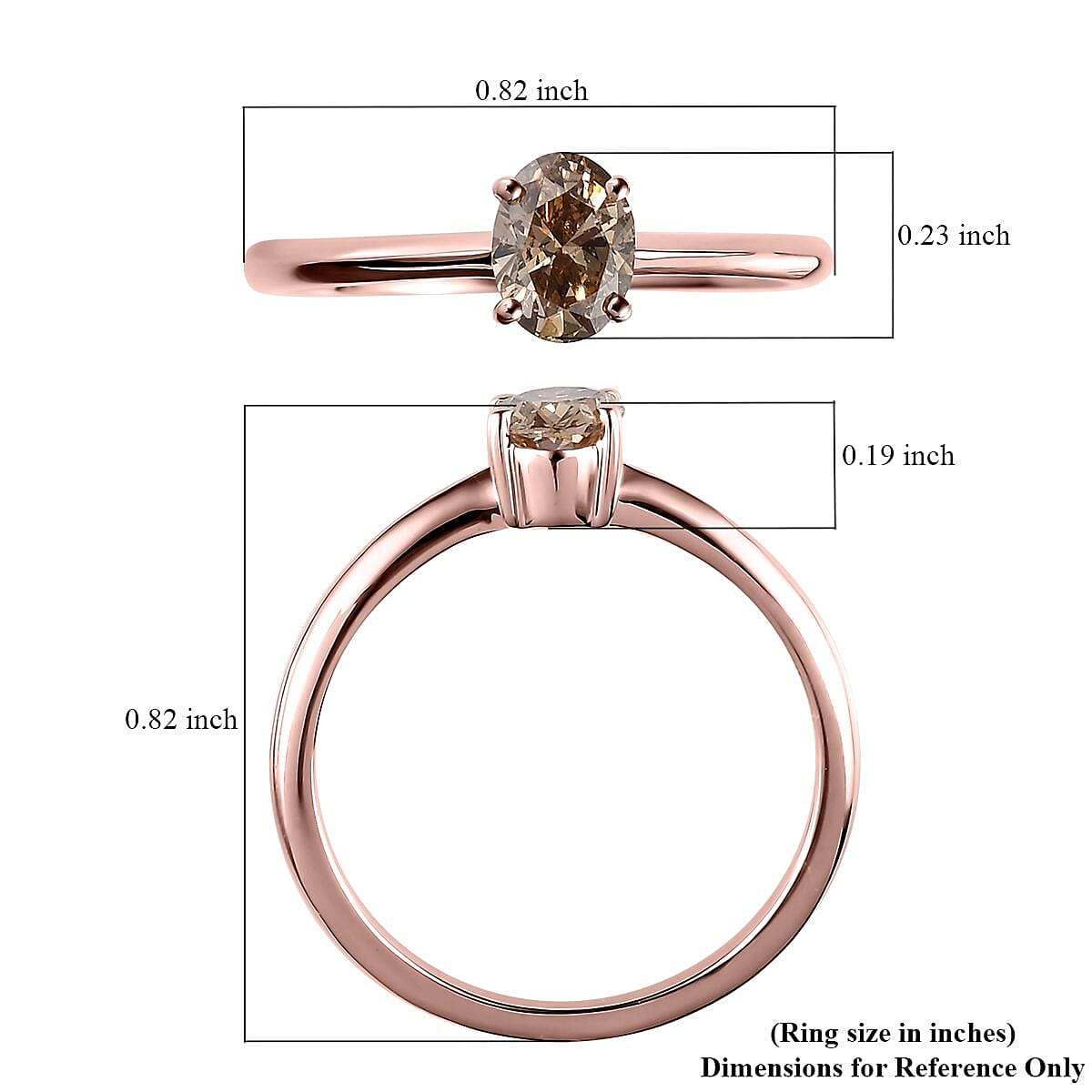 Luxoro Natural Champagne Diamond 0.50 ctw Solitaire Ring in 10K Rose Gold (Size 7.0) image number 5