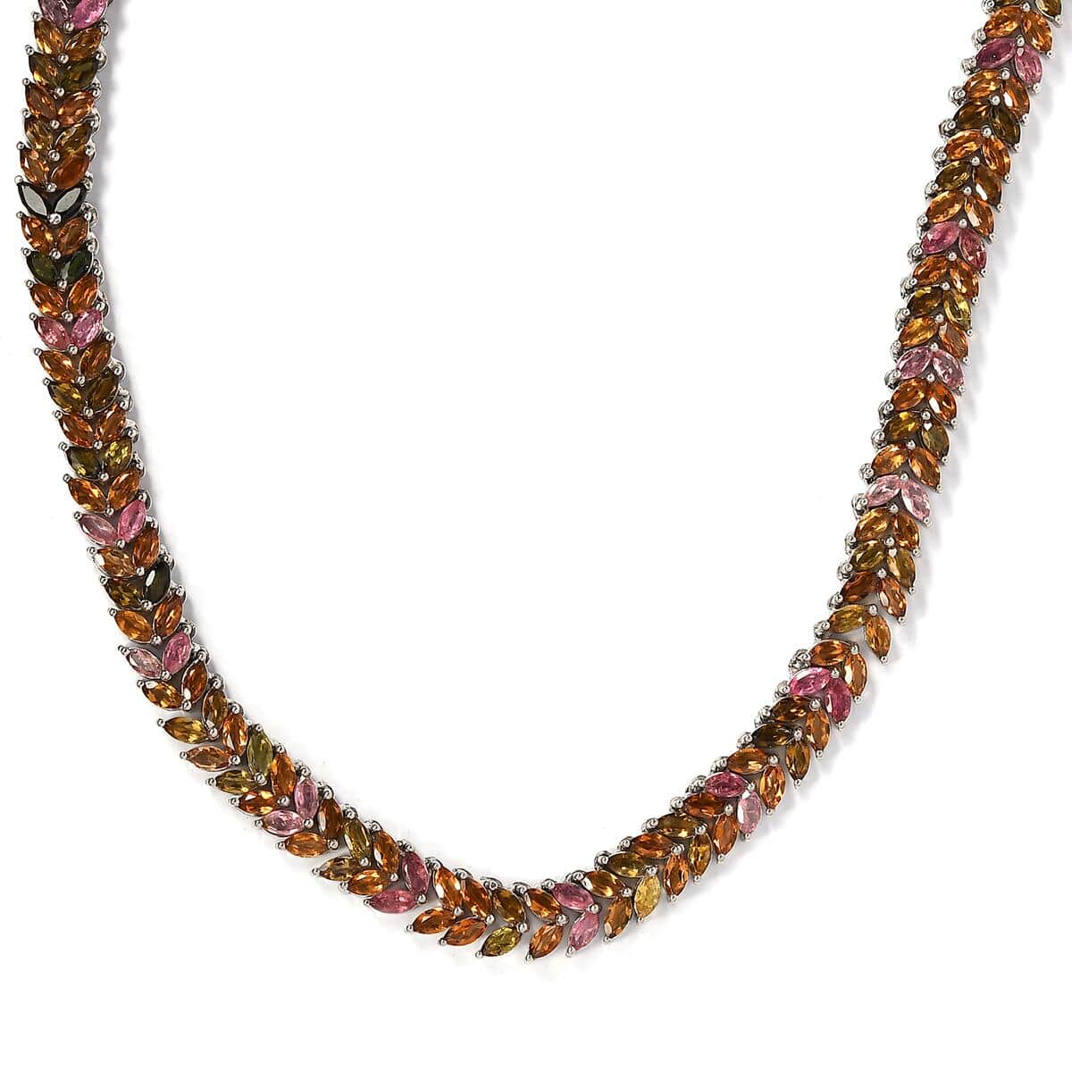 Multi-Tourmaline  Cluster Necklace (Size - 18) in Platinum Overlay Sterling Silver 36.12 ctw ,  Silver Wt. 26 g image number 0