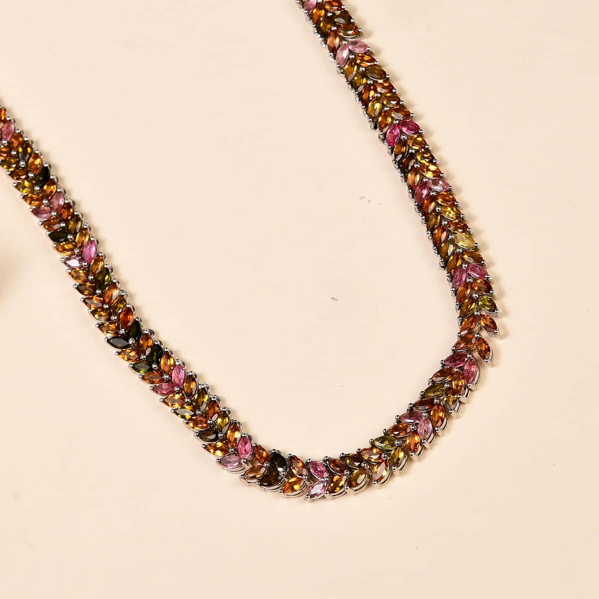 Multi-Tourmaline  Cluster Necklace (Size - 18) in Platinum Overlay Sterling Silver 36.12 ctw ,  Silver Wt. 26 g image number 1