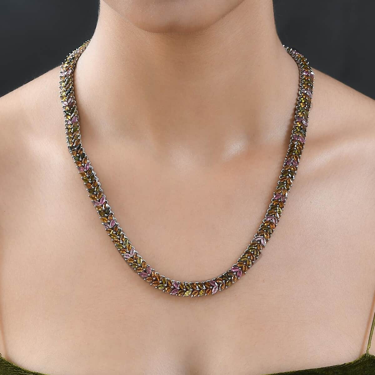 Multi-Tourmaline  Cluster Necklace (Size - 18) in Platinum Overlay Sterling Silver 36.12 ctw ,  Silver Wt. 26 g image number 2